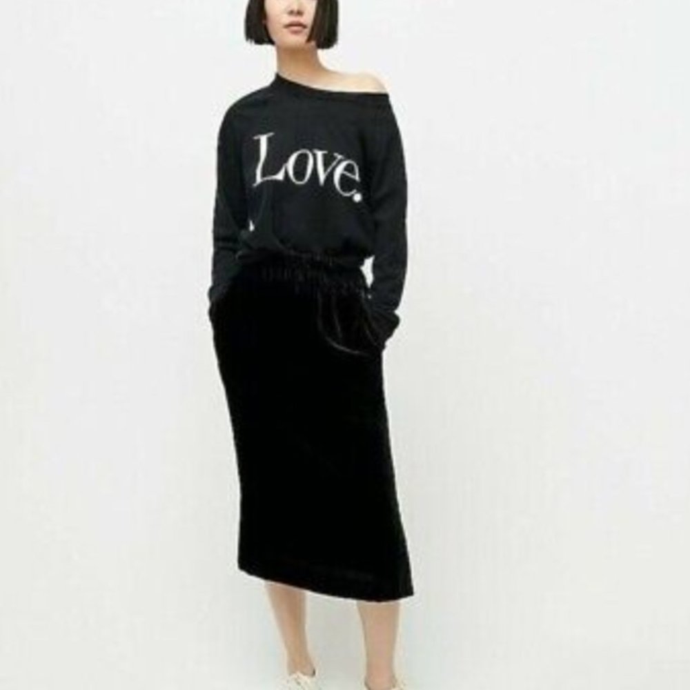 BNWT J Crew Black Velvet Midi Skirt with Elastic Waist